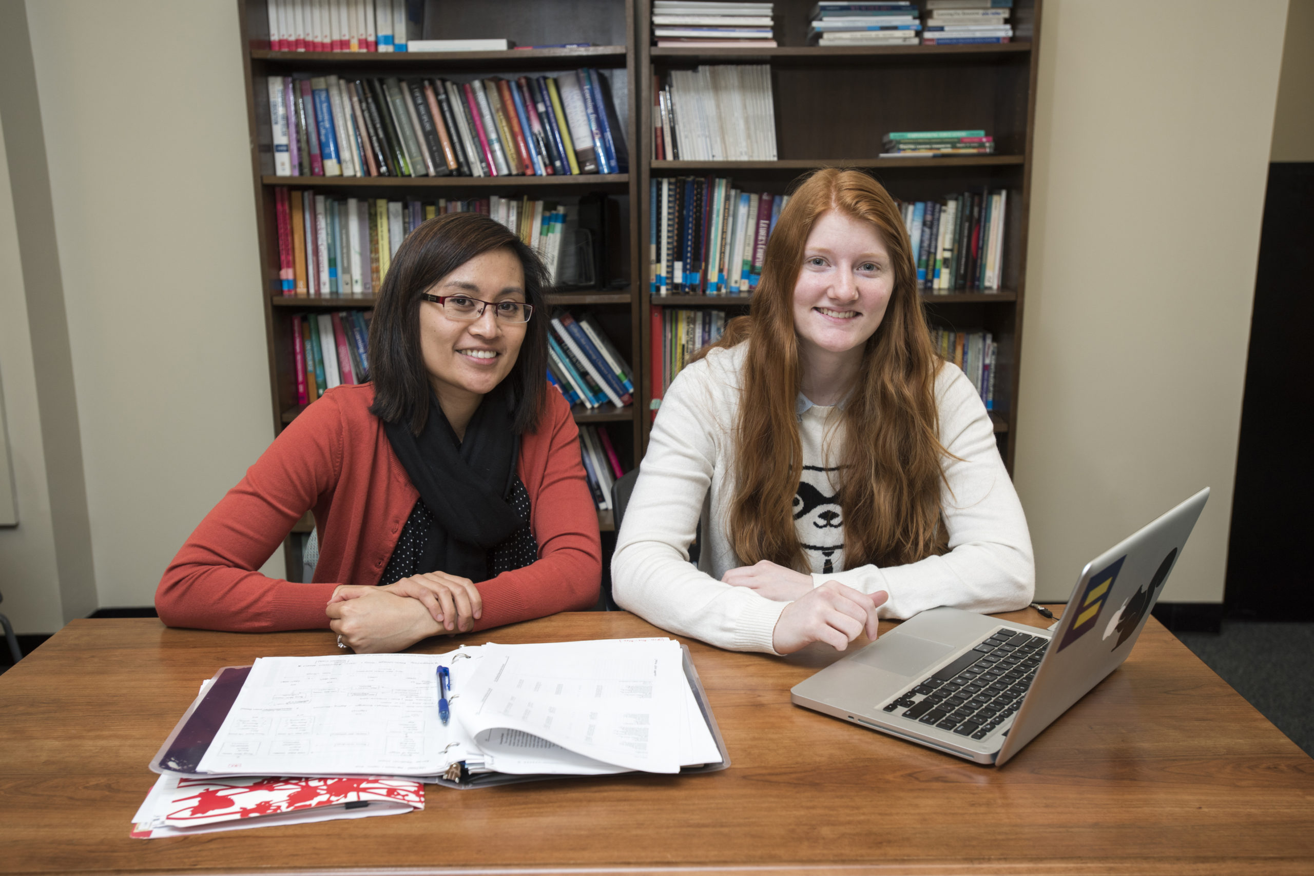 Assistant Professor Duhita Mahatmya (L) with student Ariel Smith. Photo by Alexis Glenn/Creative Services/George Mason University