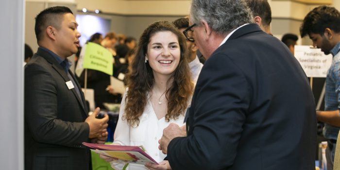 The Spring Career Fair, February 19–20 in the Johnson Center, Dewberry Hall.  Photo by:  Ron Aira/Creative Services/George Mason University